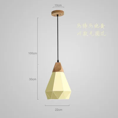 Новинка, 3d Led подвесные светильники, Алмазный металлический Скандинавский современный деревянный металлический светильник, мультяшный креативный подвесной светильник, украшение дома, столовая - Цвет корпуса: A yellow no hole