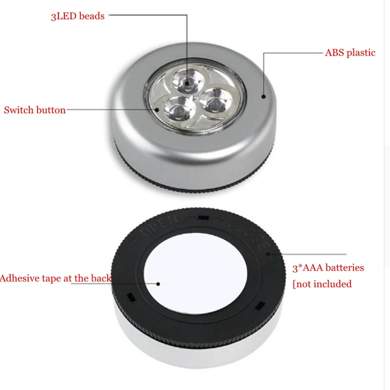 1 шт. 3 светодиодный мини-сенсорный светильник, ночной Светильник s, беспроводной светильник для шкафа, уличный автомобильный светильник, подвесные настенные лампы, кухонный шкаф