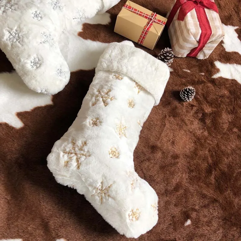 22 дюйма плюшевые Снежинка Рождественский подарок Носки для домашнего украшения рождественские чулки носки над камином bolsa с утолщённой меховой опушкой - Цвет: golden