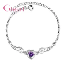 Temperament 925 Silver Double Angel Wings Heart Charm Bracelets For Women Fashion Crystal Jewelry Pulseira Feminina