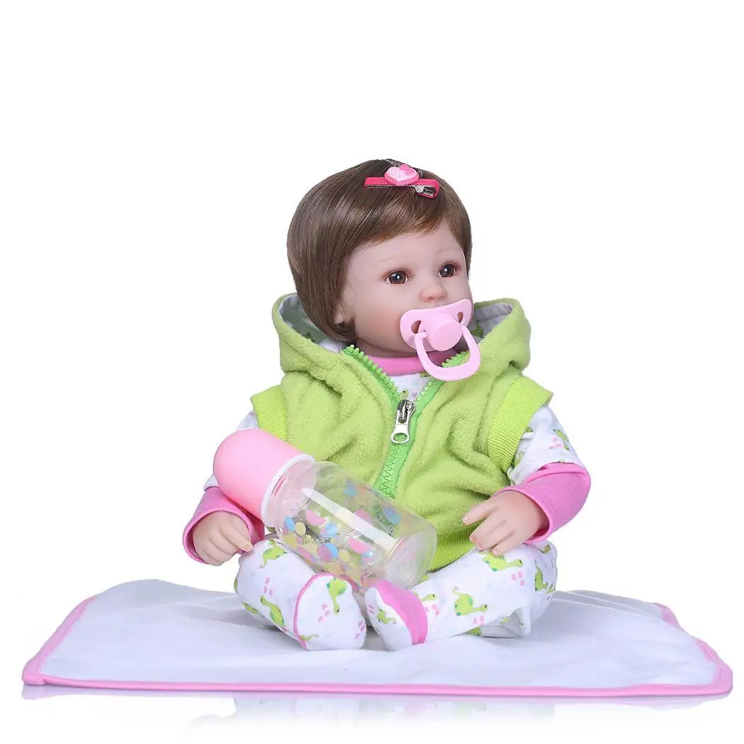 

Kids Soft Silicone Realistic With Clothes Collectibles, Gift, Playmate Reborn Baby Green Pink 2-4Years Doll