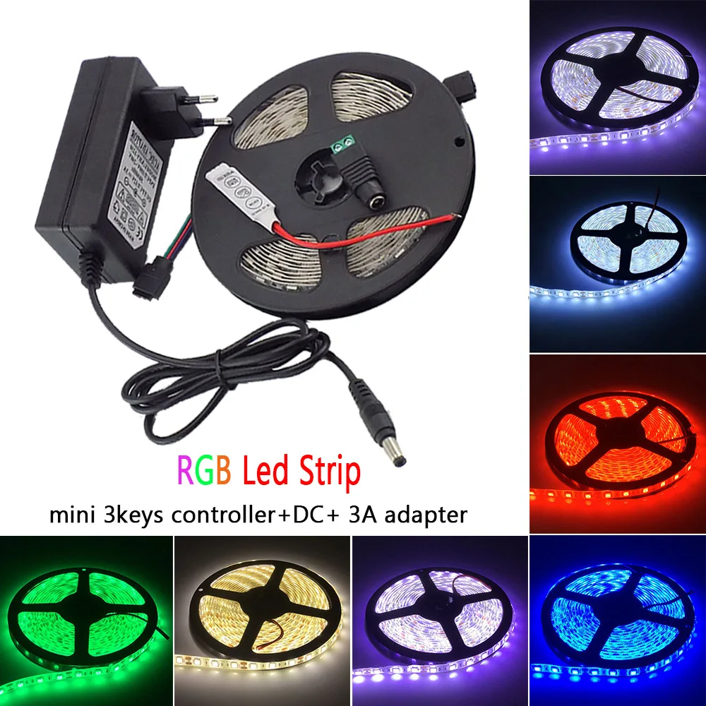 

5M LED Strip Light DC 12V SMD 5050 RGB LED Strip Waterproof Ledstrip for PC Screen TV Backlight add 3keys Mini Remote Controller