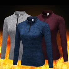 Зимняя женская бархатная теплая толстовка на молнии, Облегающая рубашка для йоги, компрессионная быстросохнущая спортивная одежда, футболка для фитнеса и бега