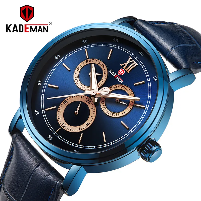 

KADAMAN Fashion Business Casual Men Watch Waterproof Date Calendar Top Quality Leather Clock Excellent Small Dial Design Relogio