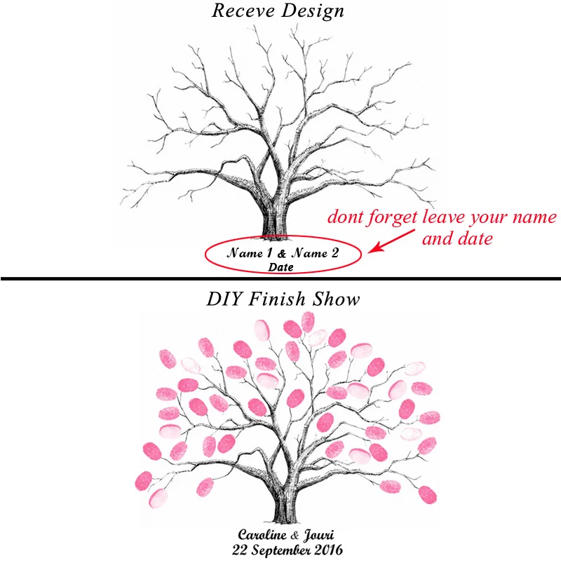 DIY свадебное Дерево отпечатков пальцев Подпись Гостевая книга украшение партии подарок Декор партии поставляем Baby Shower холст картины HK001