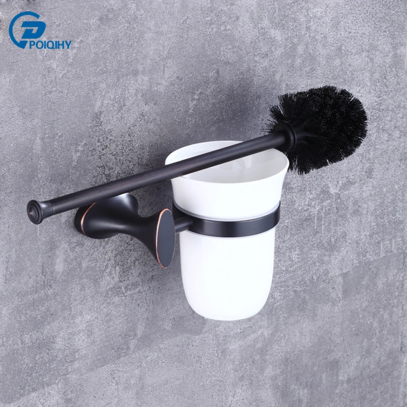 POIQIHY Solid Brass ORB Oil Rubbed Bronze Toilet Brush Holder Ceramic