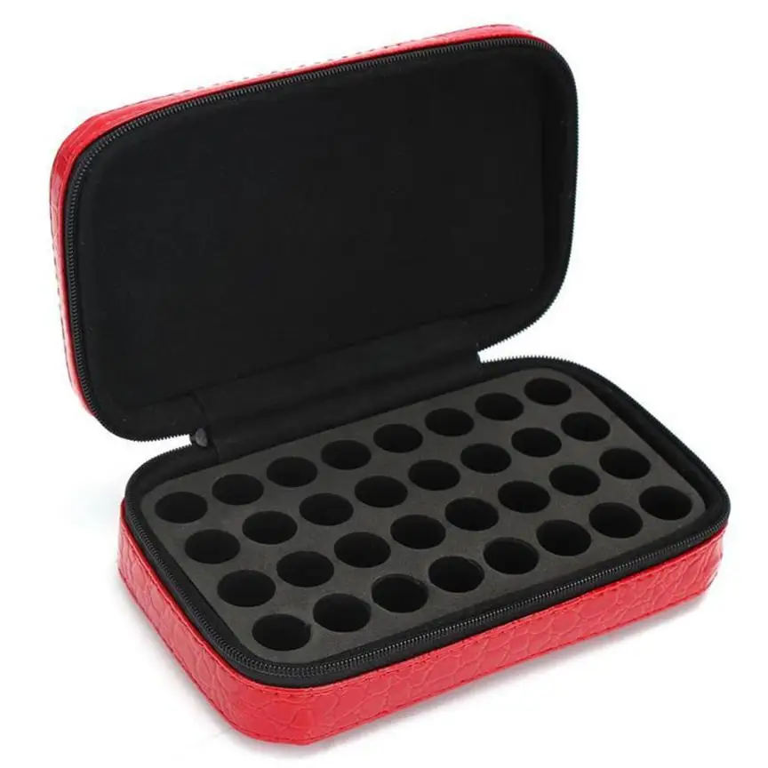 

32 Grid Roller Bottles Essential Oil Case Carry Holder Storage Aromatherapy Bag Red Artificial leather drop shipping w14 30+