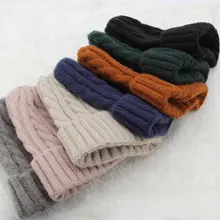 Зимняя вязаная шапка из толстой шерсти и кроличьего меха для взрослых, шапка для женщин, девочек, детей, размер, вязаная шапка Skullies, Bone, лыжи gorros