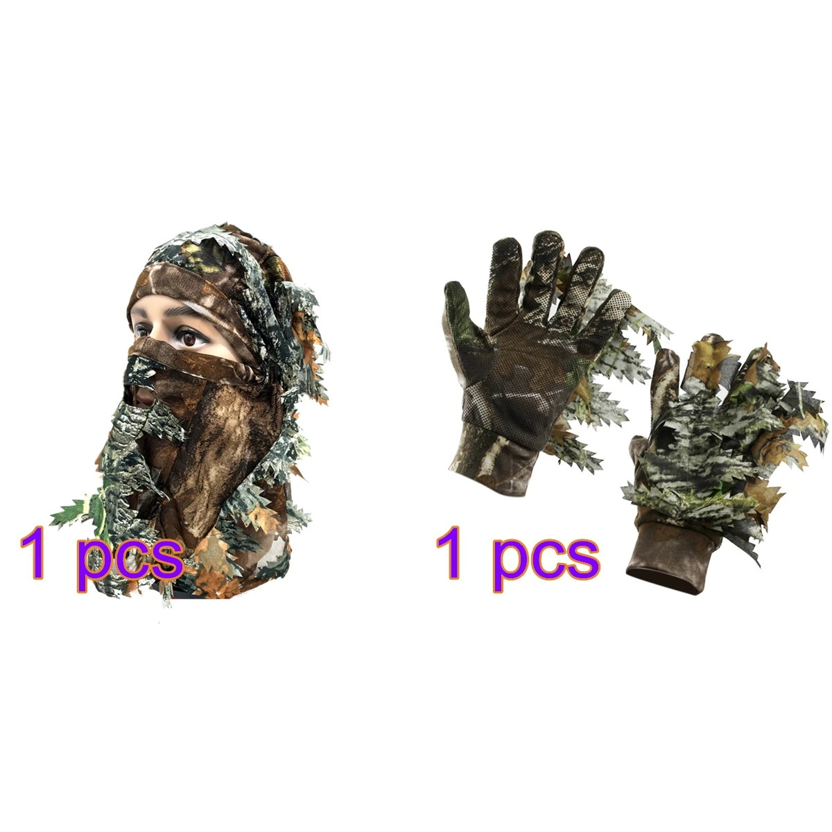 

3D Leaf Camouflage Full Face Mask + Gloves Wargame Cycling Hunting Army Military Helmet Liner Tactical Airsoft Cap Accessories