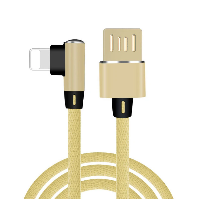 90 градусов 2.4A Быстрая зарядка данных зарядный кабель для iPhone 5S 6S 7 8 Plus XR XS Max iPad Pro iPod Плетеный Реверсивный USB L шнур - Цвет: Цвет: желтый