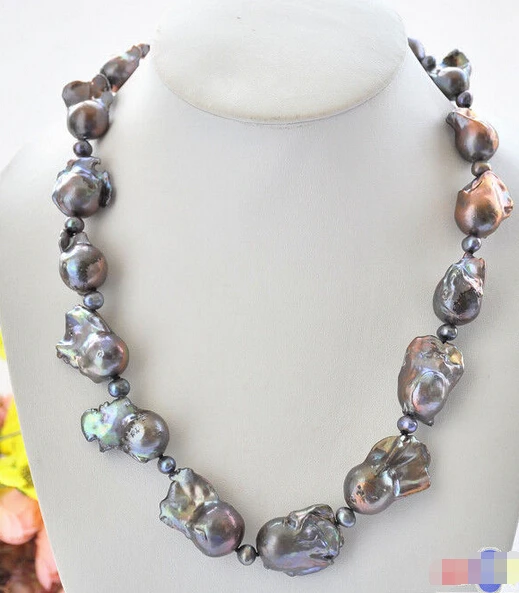

HOT## Wholesale >>>> P5007 Huge 22" PEACOCK BLACK BROWN BAROQUE KESHI REBORN PEARL NECKLACE