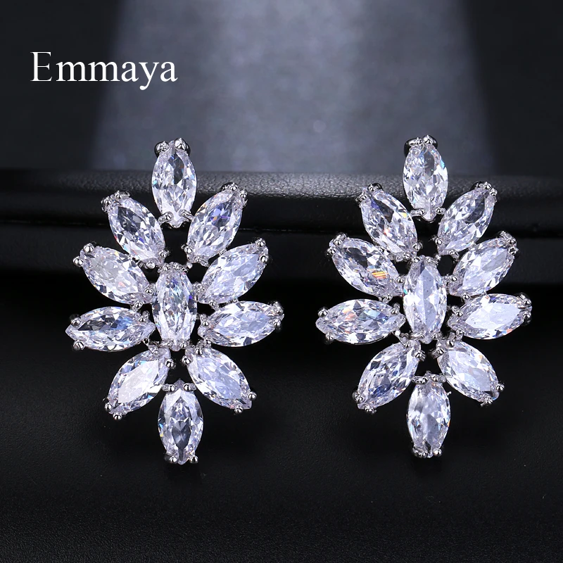 

Emmaya Fashion Brand AAA Cubic Zircon Flower Shape Earrings for Women White Blue Colors Crystal Wedding Jewelry Gift Brinco