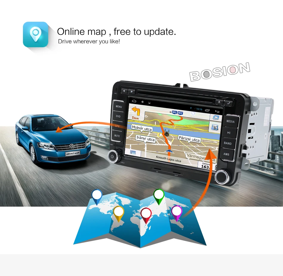 Bosion Android автомобильный DVD gps навигация Wifi+ Bluetooth+ радио Авторадио 2 Din для Volkswagen GOLF 4 5 6 POLO PASSAT Turan TIGUAN