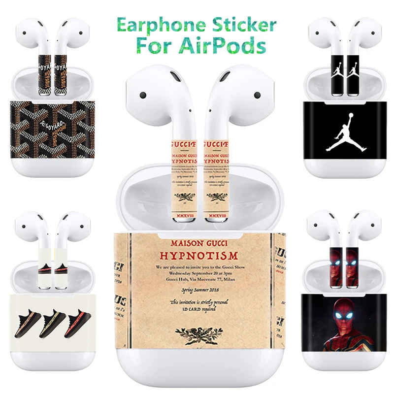 

Cartoon Skins Sticker For AirPods Bluetooth Wireless Earphone back fashion marble Leaves colorfull Pattern Stickers