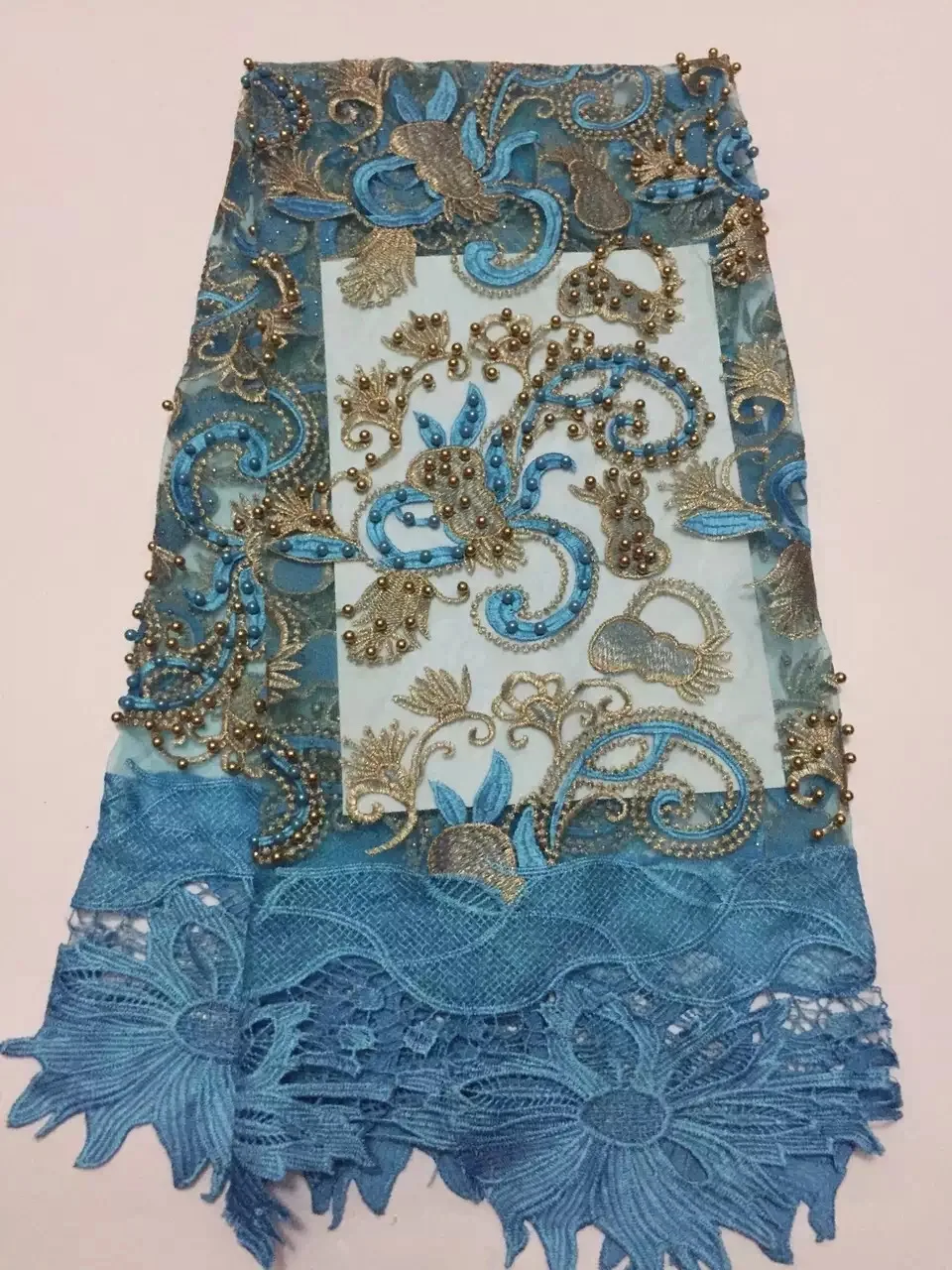 

White African George Lace Fabric with Blouse Beaded Sequined George Silk Fabric Nigerian Guipure Embroidery George Lace KD028