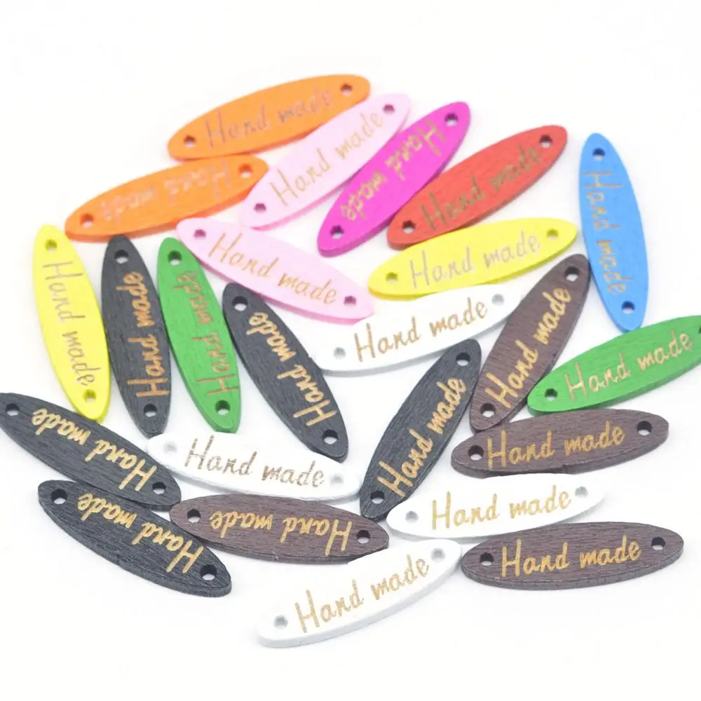 

KALASO 50Pcs Handmade Labels Carved Wooden Button Label Tags 2 Holes For Sewing DIY Craft Supplies Sewing Knitting Accessories
