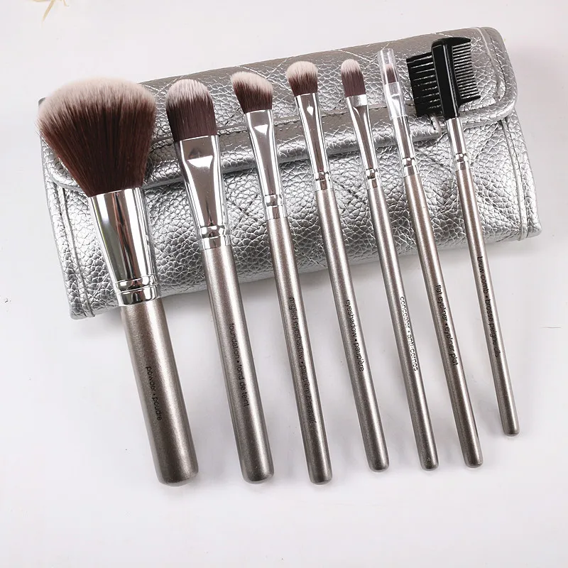 Silver Makeup Brushes Kit Brand 7pcs Cosmetic Brush Set with Bag Powder
