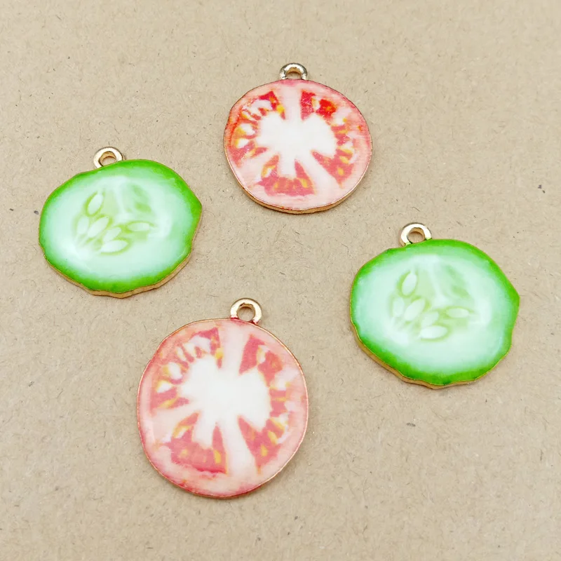 

10pcs Jewelry making accessories metal enamel fruit cucumber tomato charms Pendant for Earrings Necklace handmade DIY material