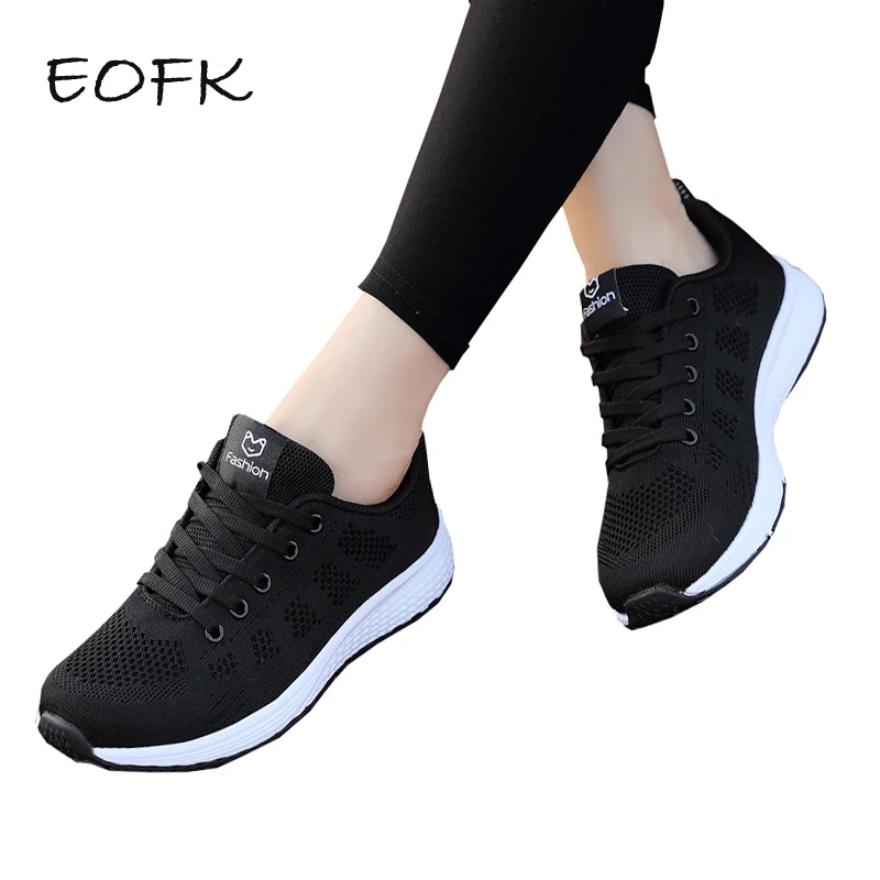 Kopen EOFK Vrouwen Sneakers Schoenen Vrouw Stof Nieuwe Lente Herfst Mode alle Match Comfy Zwarte Vrouwen Casual Schoenen vrouwen Sneakers