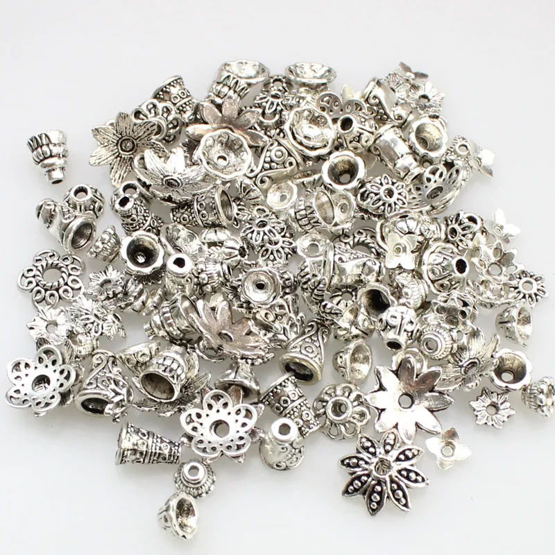 

50pcs/lot Mixed Size 6-15mm Flower Spacer Bead Caps Filigree Loose Bead End Caps For DIY Jewelry Making Findings Supplies