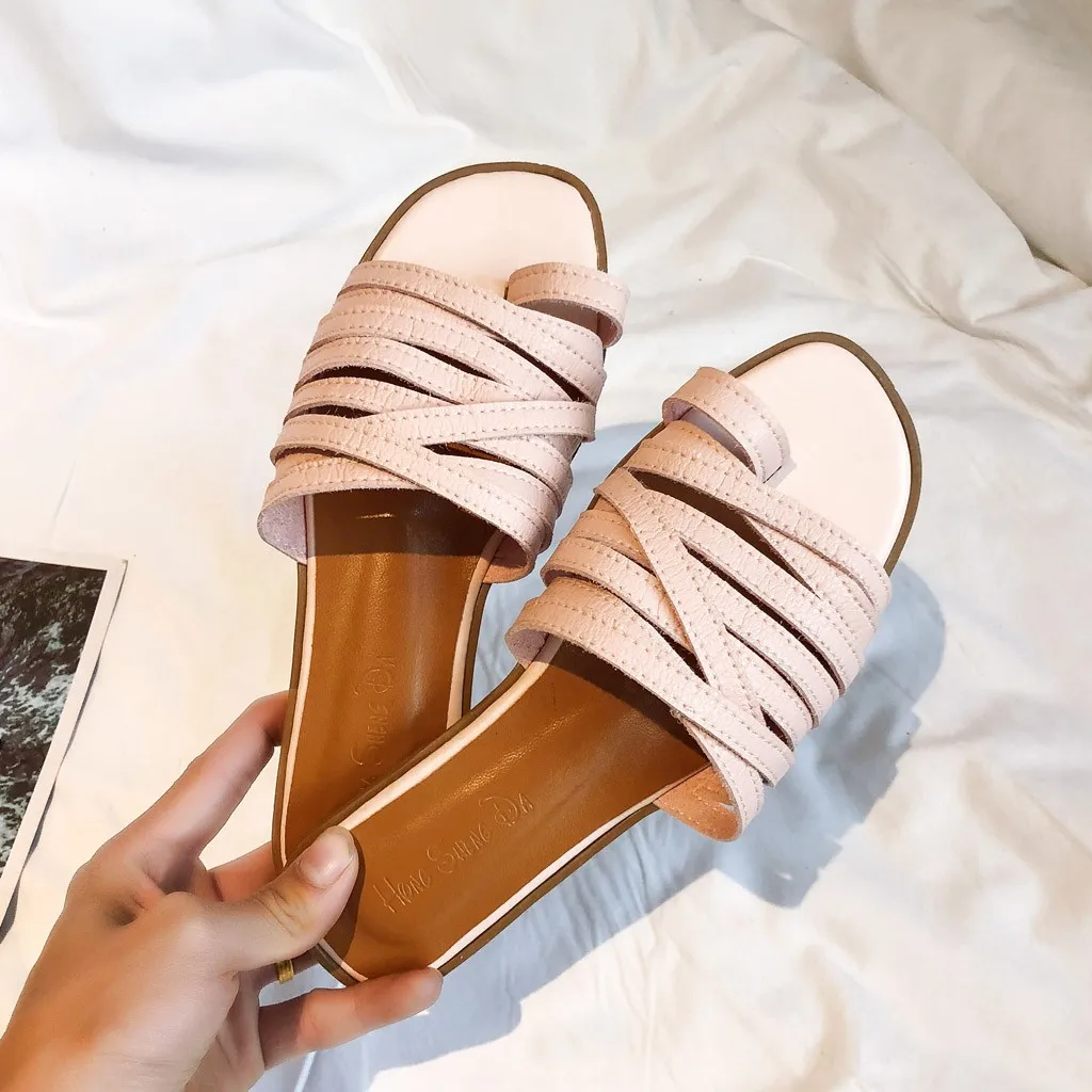 

SAGACE Flat with Casual Solid Shoes Women's Beach Casual Shoes Flat Heel Strap Slippers Roman Shoes Flip Flops 2019