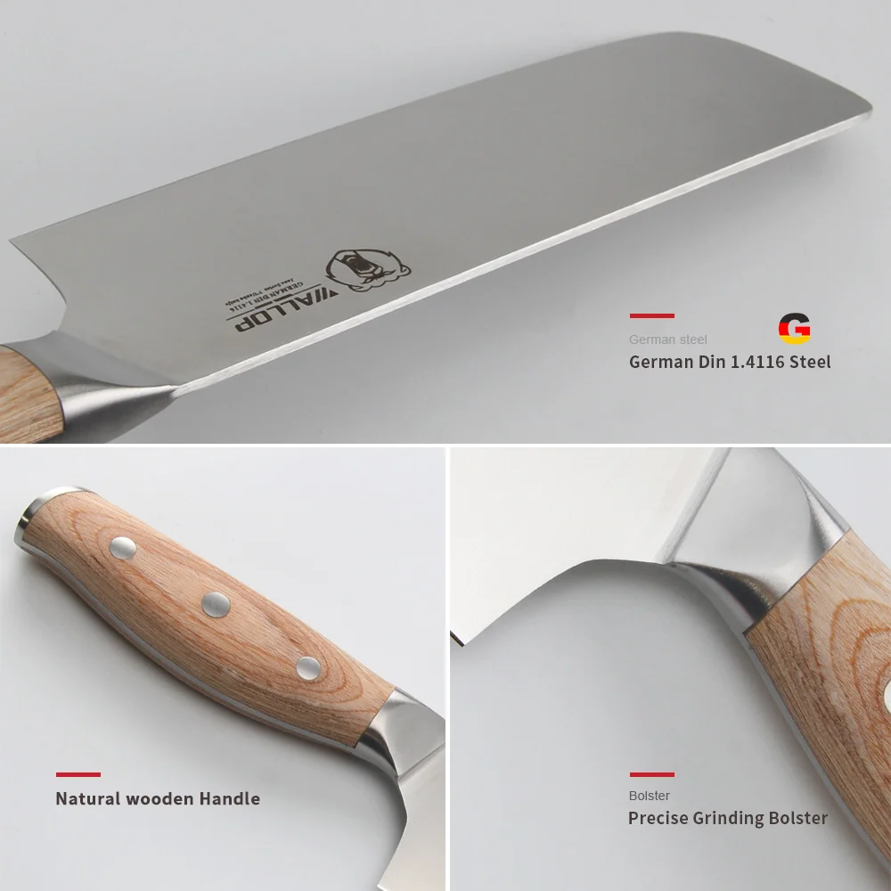 WALLOP chef knife kitchen knife Japanese butcher meat cleaver vegetable 7 in German 1.4116 stainless steel Nakiri cooking cutter WALLOP chef knife kitchen knife Japanese butcher meat cleaver vegetable 7 in German 1.4116 stainless steel Nakiri cooking cutter