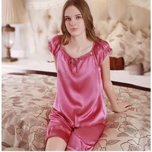 Брендовый Костюм-двойка из чистого шелка, домашняя одежда, летняя женская одежда, шелк тутового цвета, два предмета, пижама с коротким рукавом, комплекты M/L/XL