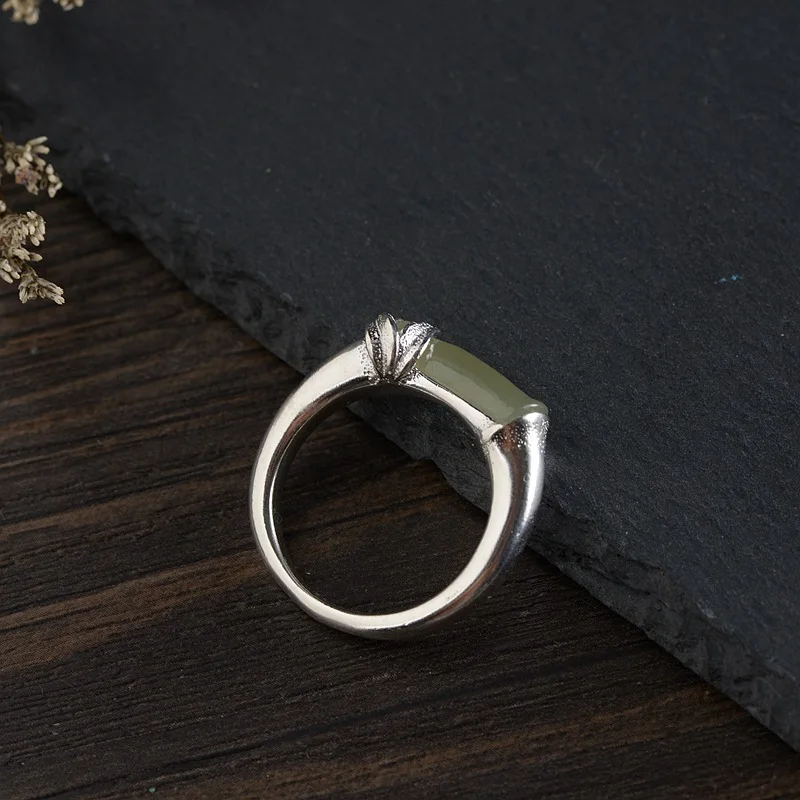 925 пробы серебряные Бамбуковые серьги ожерелье кольца элегантный набор украшений для женщин натуральный нефрит персонализированные ювелирные изделия