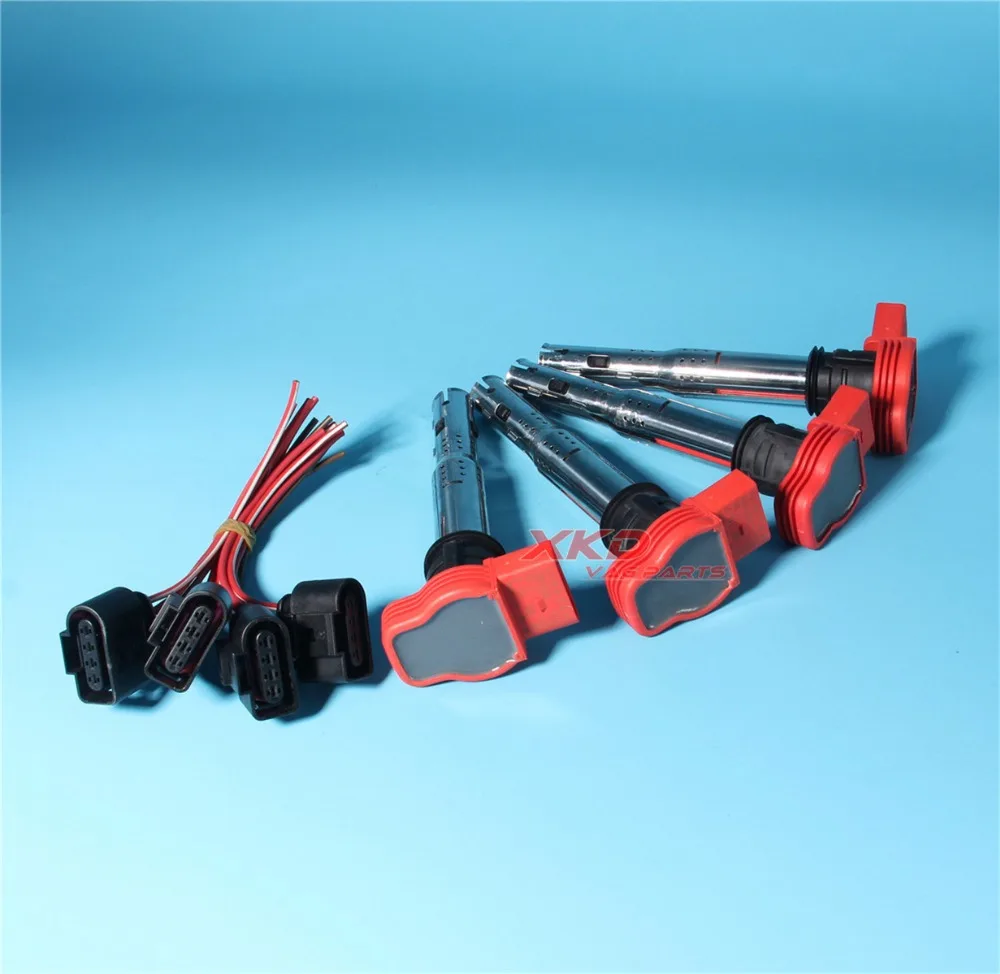 

4Pcs Plugs&Ignition Coils Set For AUDI A4 S4 A5 A7 Q5 Q7 R8 VW Touareg 06E 905 115 E / 8K0 973 724