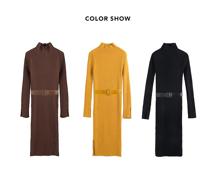 Women split side Sweater Dress 2018 Fall Winter Long Sexy Bodycon Dresses with belt Skinny Knitted Dress (5)