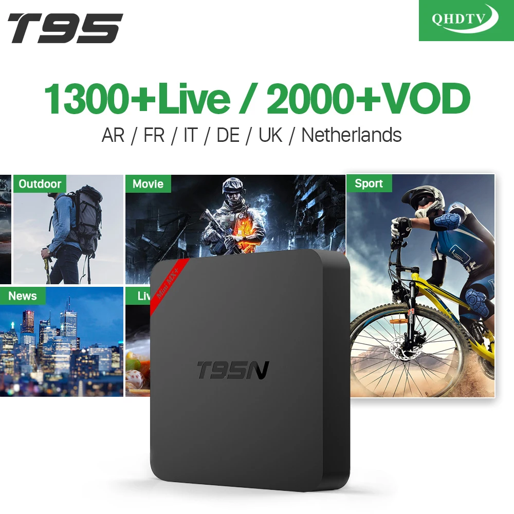 Arabic IPTV Box T95N Android 6.0 Smart TV Box S905X 1300 IPTV Channels QHDTV Code Subscription IPTV Europe French Italy IPTV Box