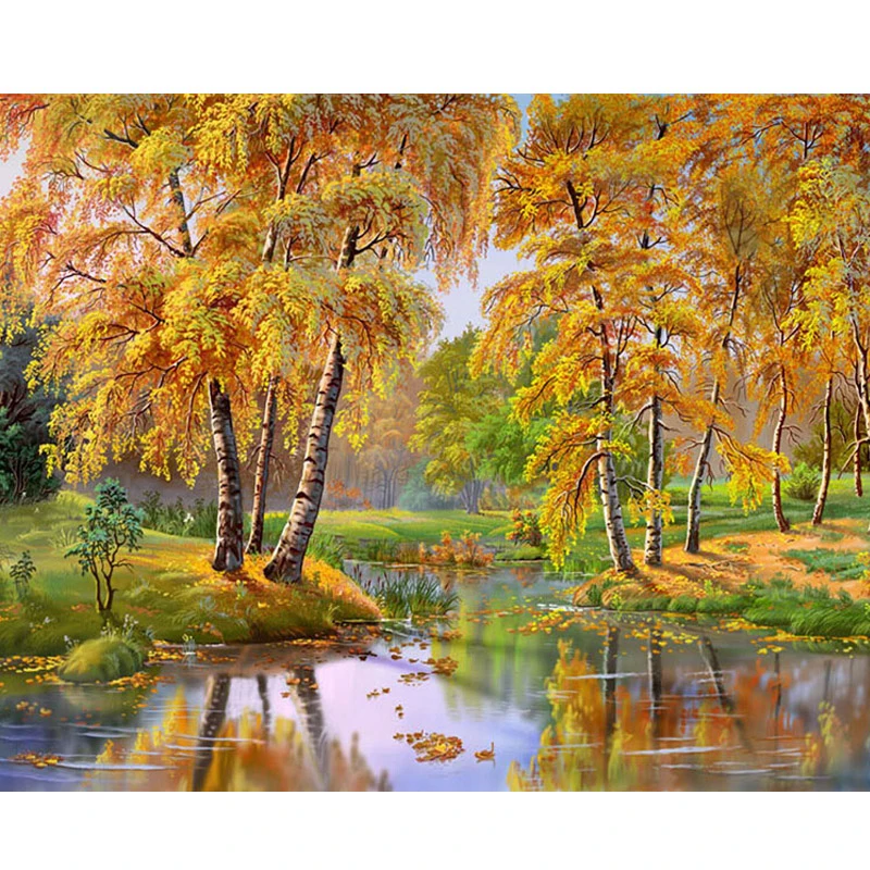 

DIY Digital Painting By Numbers yellow woods oil painting mural Kits Coloring Wall Art Picture Gift frameless