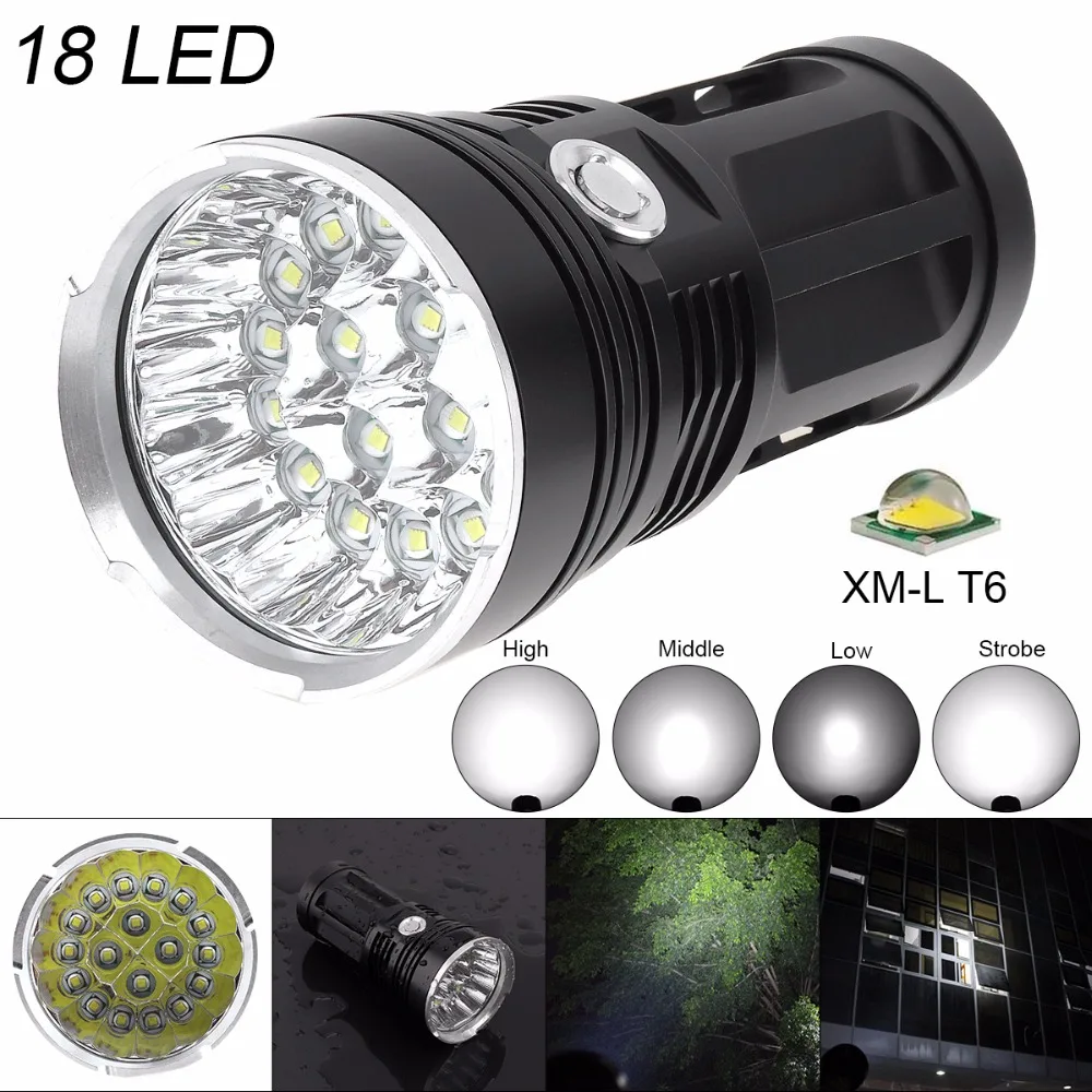 Super Bright LED Flashlight 16x XM-L T6 2000LM Torch Flashlights with Rope for Hunting Camping Backpacking Fishing Daily Lights