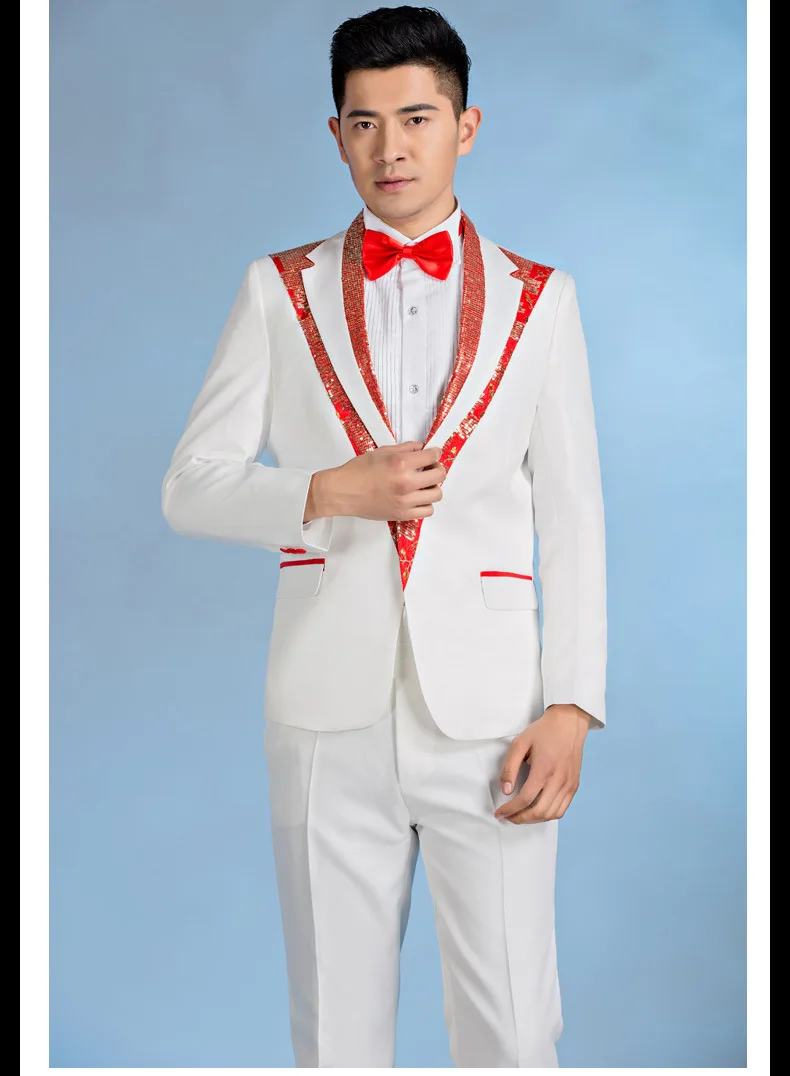 Мужской хост вечерние костюм белый тонкий пиджаки Для мужчин свадебные жених платье танцор певец хора для выступления костюмы костюм