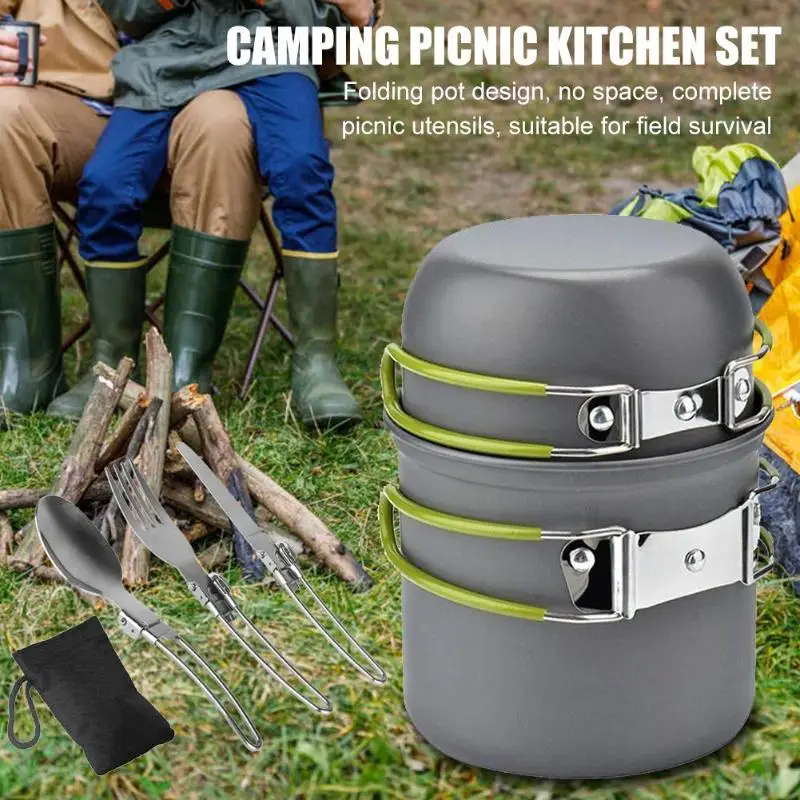 Набор кухонной посуды для кемпинга на открытом воздухе, портативная посуда для пикника на 1-2 человека, набор посуды для пикника, походные аксессуары
