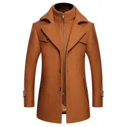 2019 мужское эксклюзивное утепленное шерстяное пальто, деловая Повседневная Длинная Куртка, сохраняющая тепло, однотонное пальто на молнии