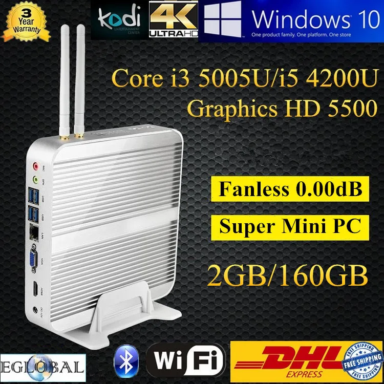 2GB DDR3L 160GB HDD Intel Core i5 4200U 1.6GHz Max 2.6GHz i3 5005U Graphics 4400 5500 4K Ultra HD MINI PC HTPC DHL Free Shipping