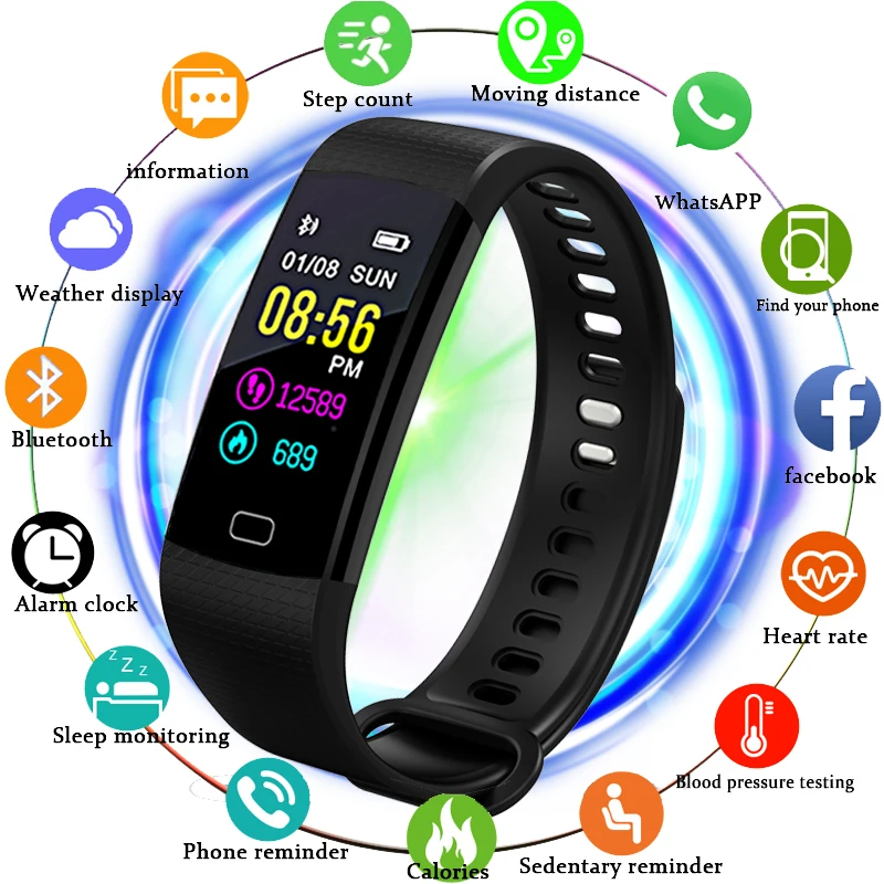 

2019 blood pressure heart rate monitor PPG ECG smart Watch Men fitness tracker Sport Pedometer Watch intelligent band+Box