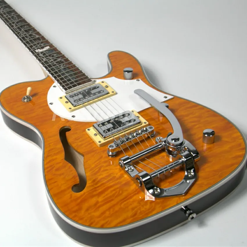 

Electric Guitar Semi Hollow Body TL Quilted Maple Top Veneer Flower Inlay