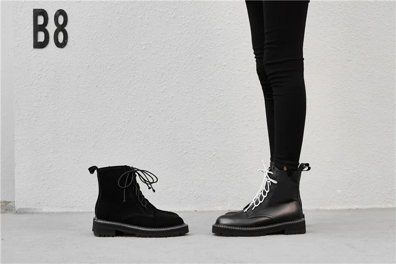 Smirnova/ботинки высокого качества; коллекция года; женские ботильоны на шнуровке в стиле панк; женские ботинки; повседневные ботинки из коровьей замши на толстом каблуке