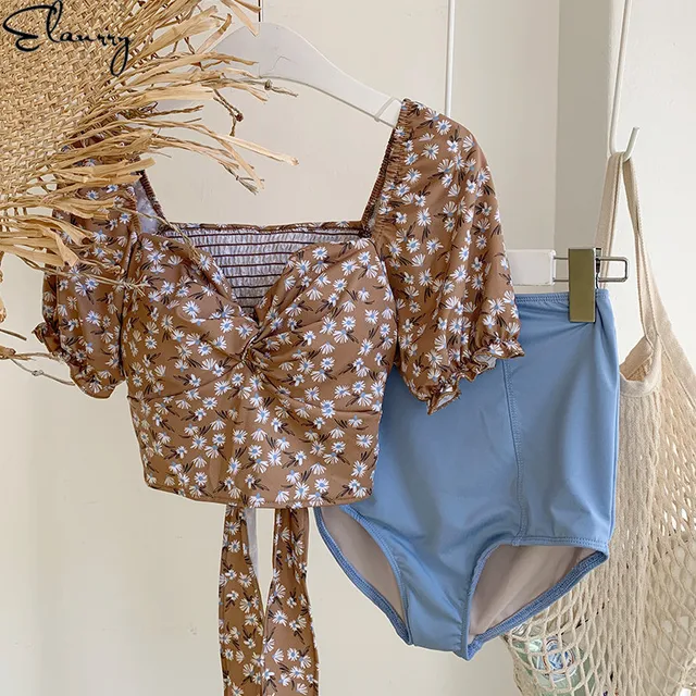 US $15.50 Swimwear 2019 Sexy Swimsuit Women High Waisted Tankini Sets Swim Vintage Beach Wear Bathing Suits F