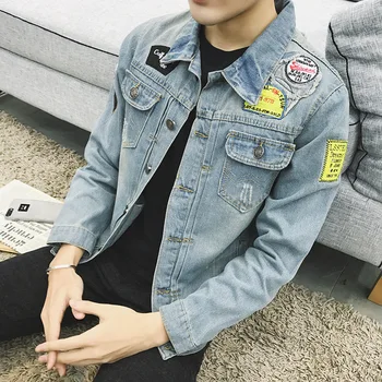 

Fashion 2020 Spring Autumn Casual Cowboy clothing male Teenagers Single Breasted Denim Patchwork Slim Fit Jacket Men coat