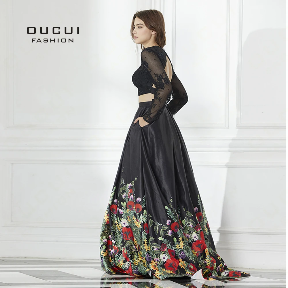 Real Photos Illusion Prom Dresses 2019 Ball Gown Full sleeves Lace Party Evening dress Long 2 Piece Backless Flowers OL103040 Real Photos Illusion Prom Dresses 2019 Ball Gown Full sleeves Lace Party Evening dress Long 2 Piece Backless Flowers OL103040