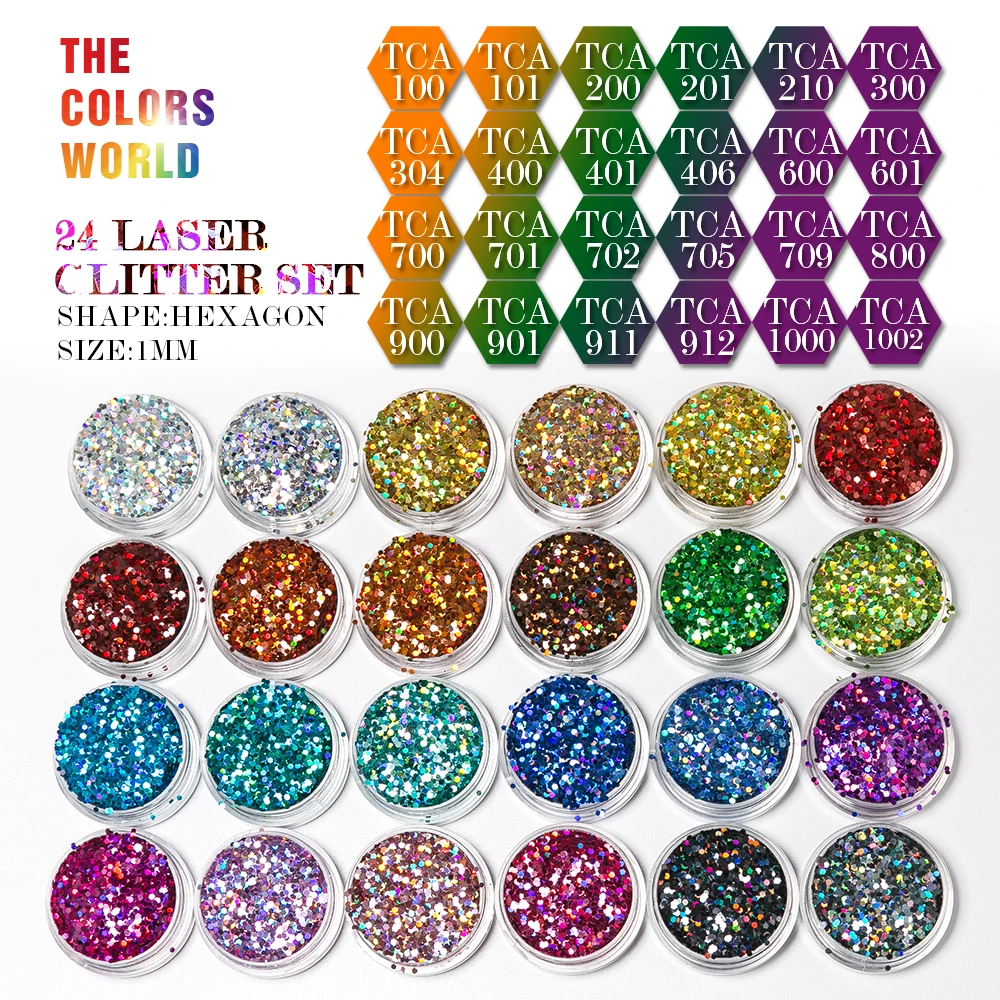 24 láser holográfica colores hexágono forma brillo para uñas brillo arte decoraciones maquillaje facepaint esmalte de uñas DIY Accesorios