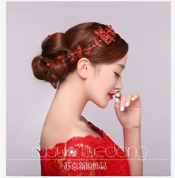 Красного цвета в Корейском стиле мягкая цепь с бриллиантами для волос в форме цветка аксессуары Инструменты для укладки XF884B