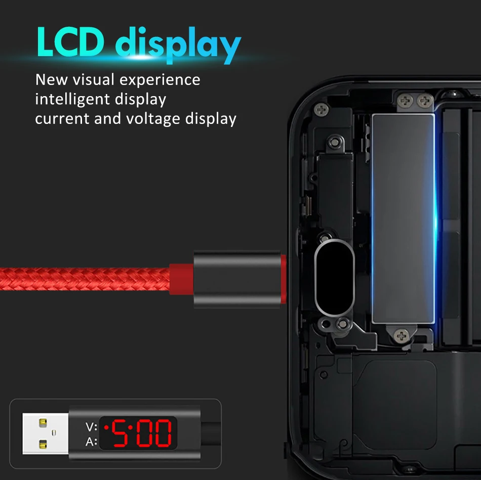 USB Type C Charging Cable With LED Display For SamSung Gaxaly S8 Plus Fast Charge For Xiaomi Mi6 Huawei P9 Charger Cables (3)