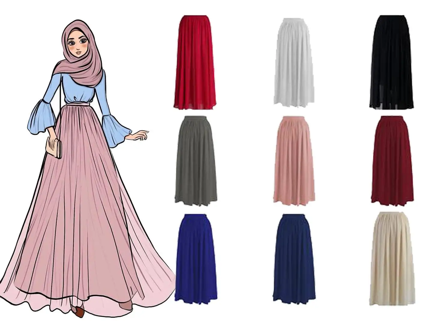 

Plus Size Faldas Mujer Moda 2019 Summer Boho Abaya Muslim High Waist Long Chiffon Pleated Maxi Skirt Jupe Femme Skirts Womens