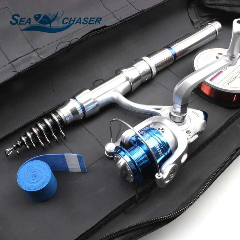 2018 جديد 1.8 متر 2.1 متر 2.4 متر تلسكوبي قصبة الصيد الغزل بكرات خط كومبو يشبع عدة الغزل بكرة القطب مجموعة الصيد حقيبة