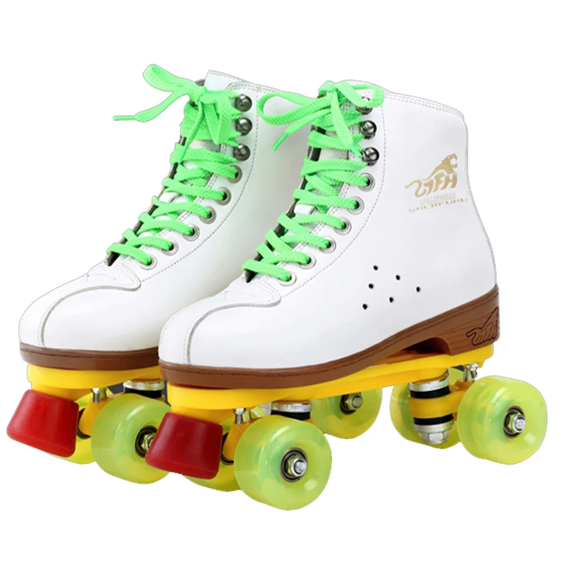 جلد البقر اثنين خط الأسطوانة أحذية التزلج صف مزدوج الأبيض الزلاجات الأطفال الكبار الأبوة والأمومة رياضية 4 بو عجلات للجنسين IB45