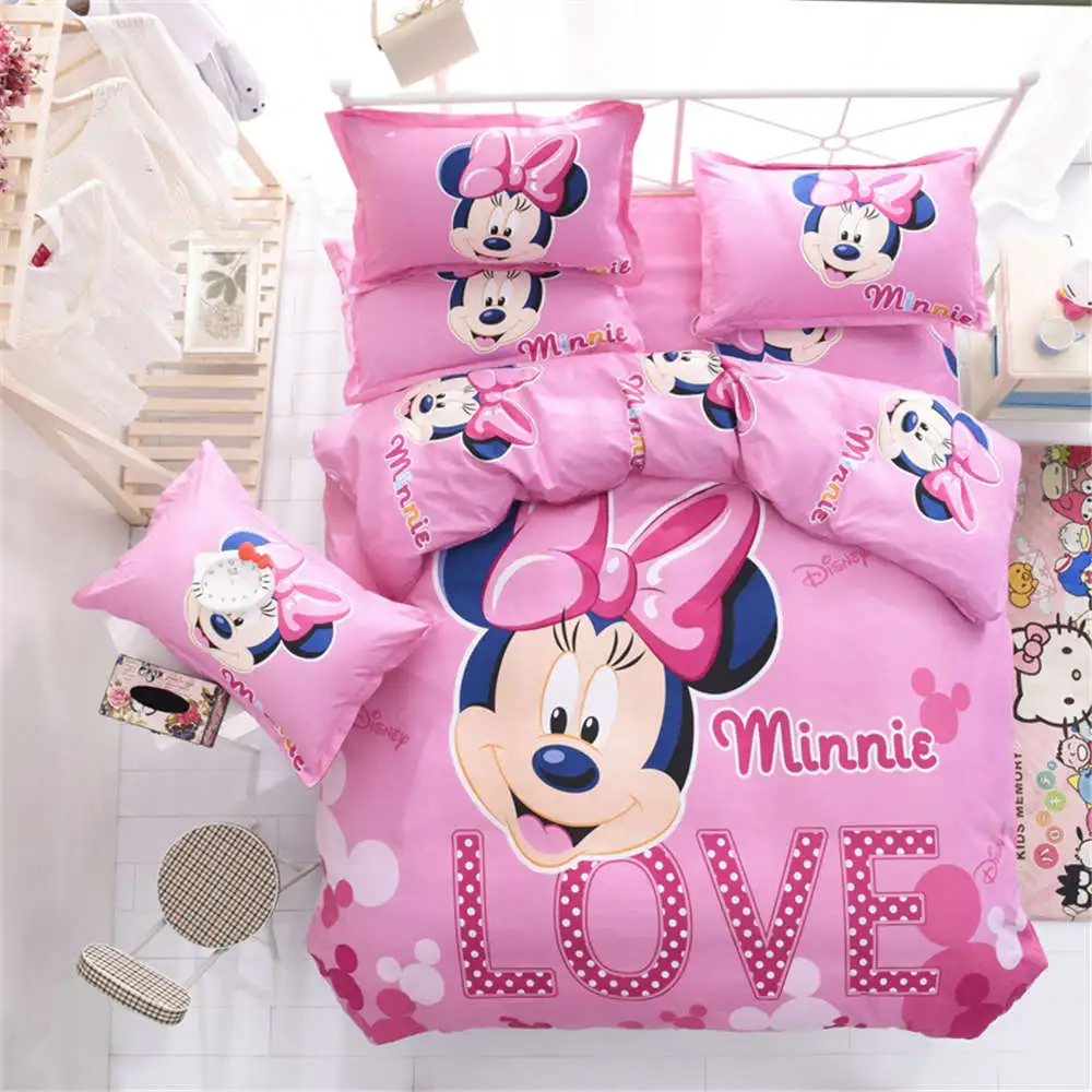 Disney Mickey Mouse Kids Bed Bedding Sets Cartoon Girls Duvet Cover Bedclothes Pillowcase Sheet 4PCS Children Soft Bed Linen Set - Цвет: No-9
